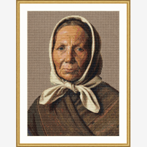 Fiskerens kone 148x200 korssting p� brun stof 27 x 36 cm