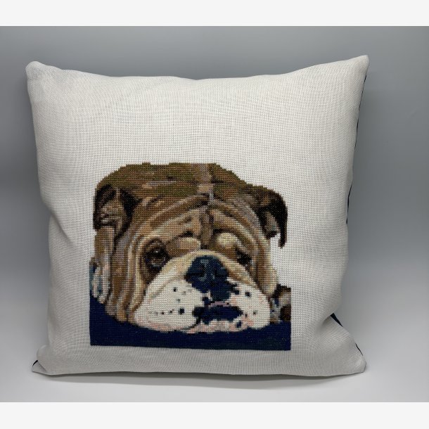  Bulldog p� pude af grov h�r